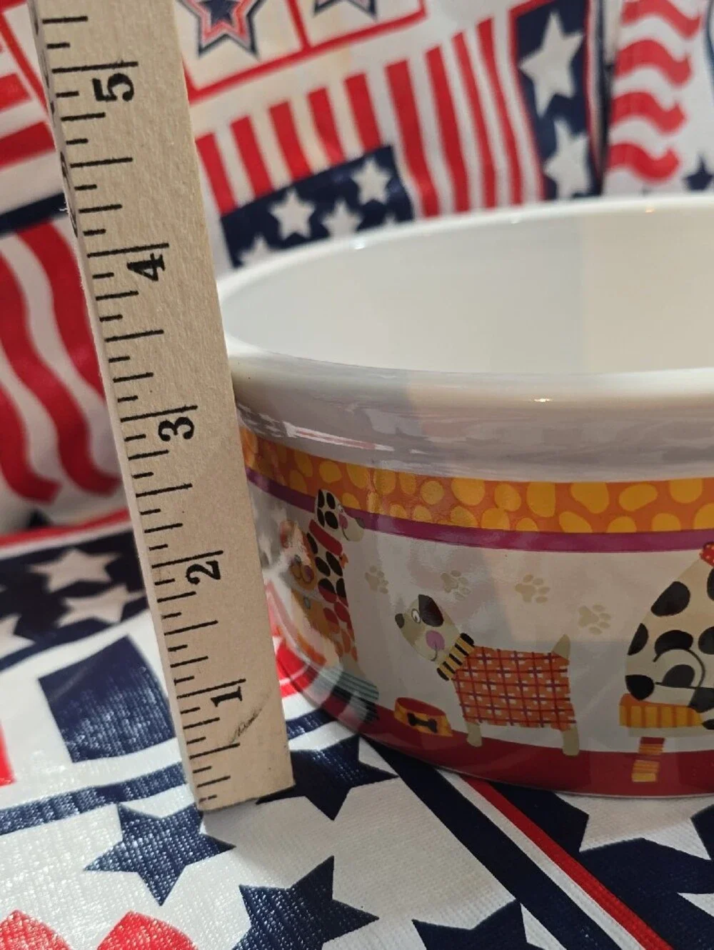 White Ceramic Dog Bowl with Colorful Dog Illustration